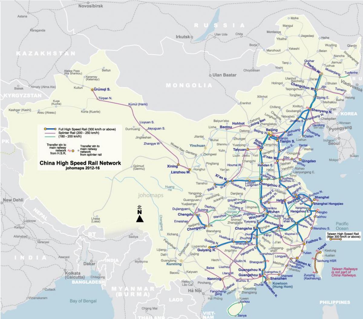хигх-спеед пруге Кине на мапи