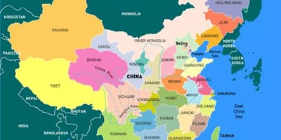 Покрајине Кина карта на енглеском језику